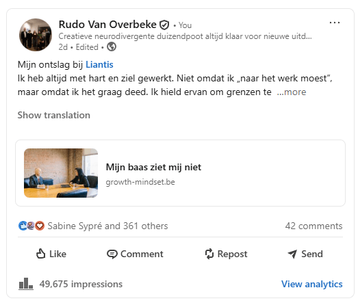 Linked In Post Ontslag bij Liantis